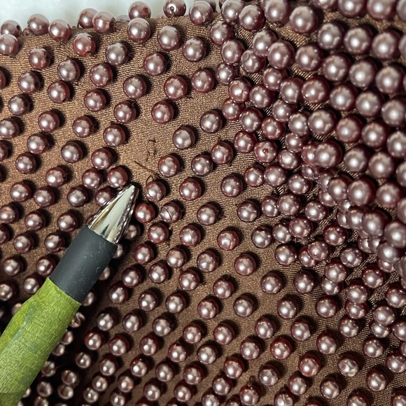 80's VTG VIE by Victoria Royal Brown Pearl Beaded Crop Top Size 12 - Picture 4 of 8